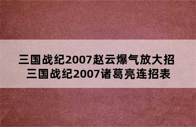 三国战纪2007赵云爆气放大招 三国战纪2007诸葛亮连招表